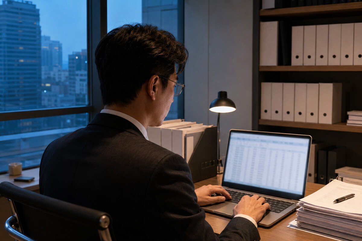 IFRS 전환과 재무실사 자료를 검토하는 회계사